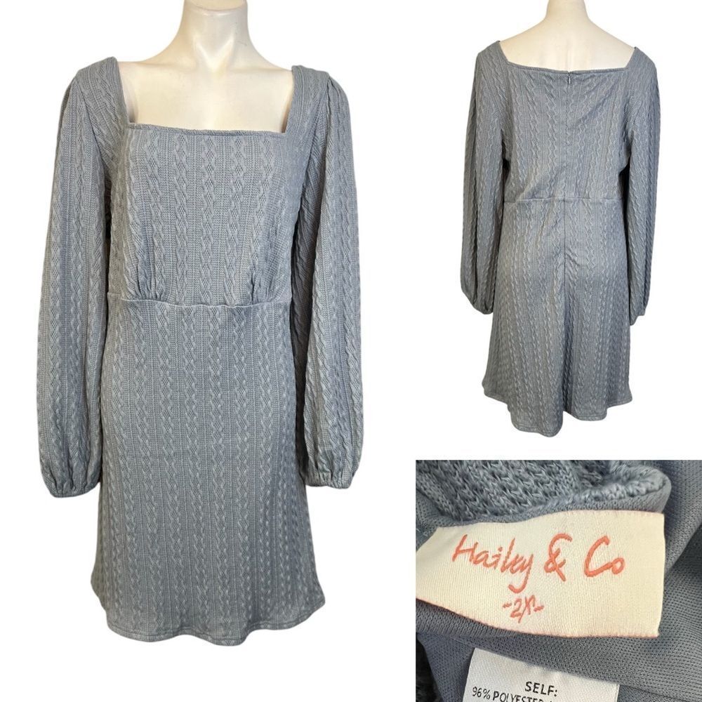 HAILEY & CO dress plus size 2X Light Gray Empire Waist Textured above knee